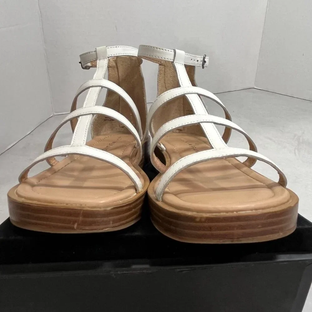 Lucky Brand LK-Elian Leather Strappy Sandals T-Strap White 6.5